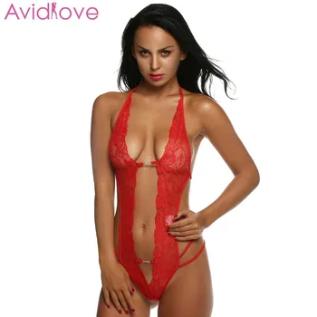 Avidlove Women Sexy Lingerie Hot Erotic Lace Mini Teddy Sexy Underwear Front Open Lenceria Sexy Costume Sleepwear Plus Size self tie open back lace teddy
