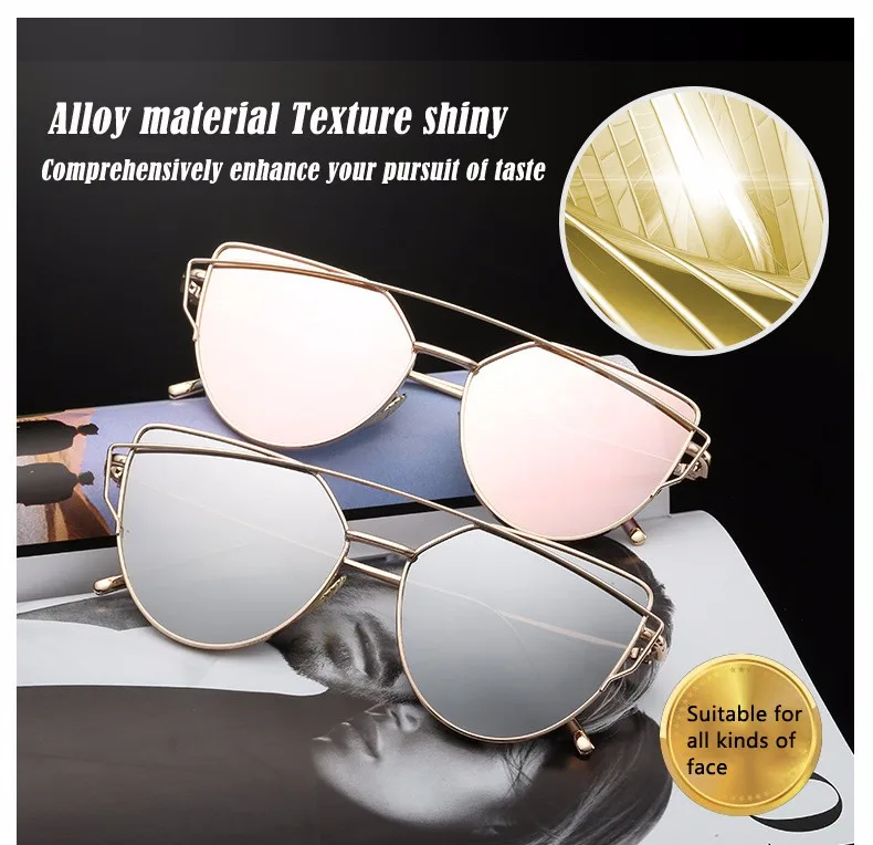 Новые модные солнцезащитные очки «кошачий глаз» Для женщин Брендовая Дизайнерская обувь Twin-зеркало, солнцезащитные очки, розовое золото металлические UV400 Lentes de sol Hombre