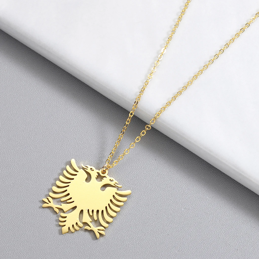 Cxwind Albania Eagle Pendant Necklaces Gold Color& Stainless Steel Animal Necklace Jewelry Ethnic Flag Gifts for Women collier