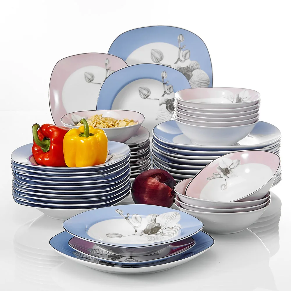 

VEWEET DEBBIE 48-Piece White Dinner Cutlery Combi-Set Porcelain Tableware Set with Bowl Dessert Plate Soup Plate Dinner Plate
