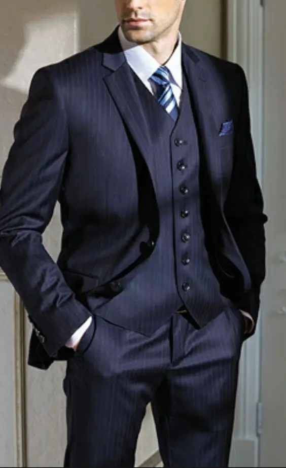 

Custom Made Gentleman Dark Blue Men Suits Slim Fit Groom Tuxedos Business Suits Blazer suits for men 3 piece (Jacket+Pants+Vest)