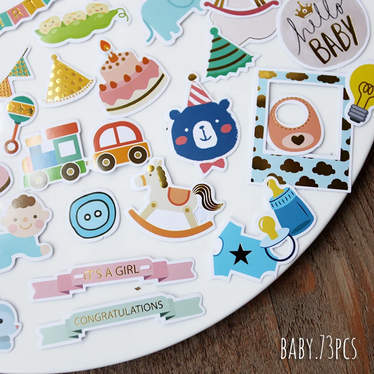 Cartoon stickers, decorative stickers, self adhesive stickers, custom stickers, stationery stickers, anime stickers, paper stickers, adhesive stickers, decorative labels stickers and roll packaging stickers 73pcs baby series die cut stickers