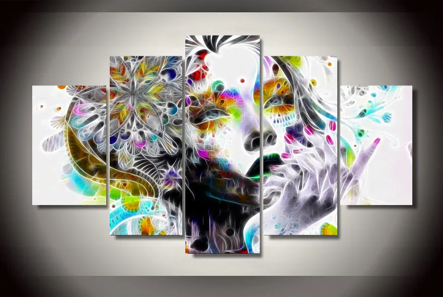 

Modern 5 Panels HD Printed Psychedelic Woman Wall Art Hanging Picture Unframed Canvas Oil Painting by Numbers Home Decal