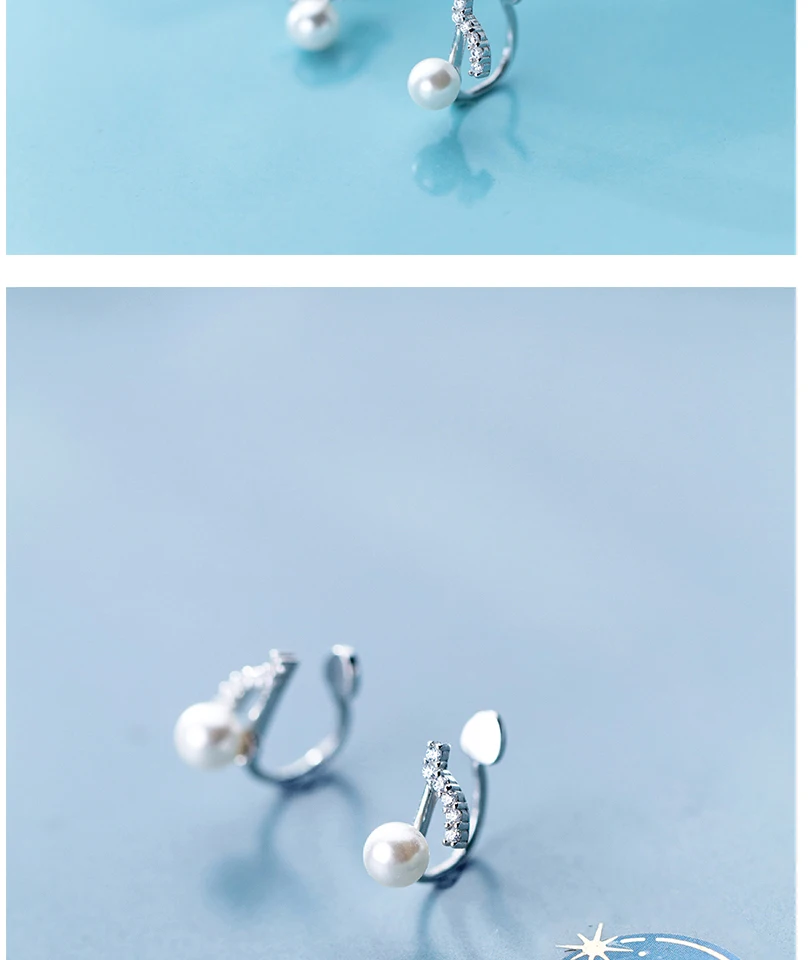 925 Sterling Silver Crystal Music Notes Ear Cuff Small Earrings For Women Flower Ear Clip Female Clip Earrings Without Piercing (5)