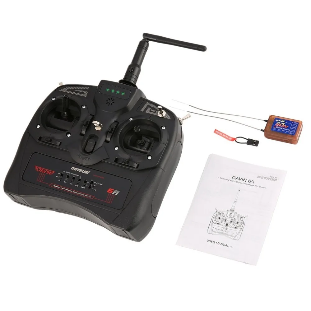 

Detrum 2.4g GAVIN-6A DSSS FHSS 6CH Radio System Transmitter Electronic RXC7 Receiver for RC Plane Boat Car Model