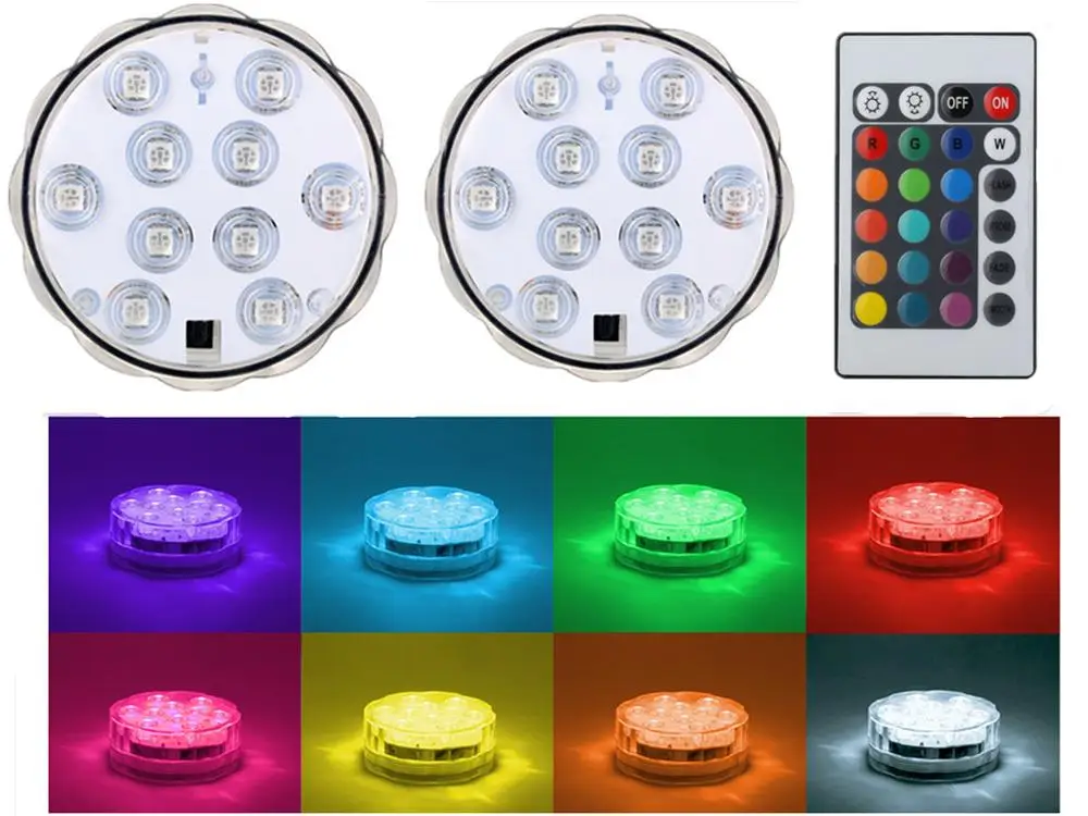 50Pcs10LEDsBatteryoperatedRemotecontrol16colorsSubmersibleLED