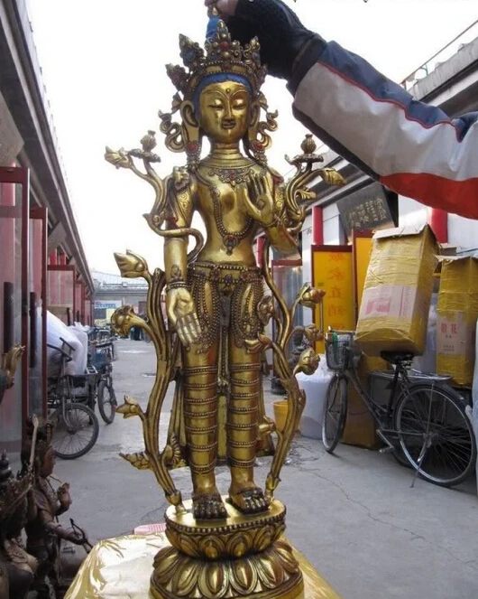 

USPS to USA S0625 29"Tibet Buddhism Bronze Copper Gild White TaRa Kwan-Yin GuanYin Buddha Statue