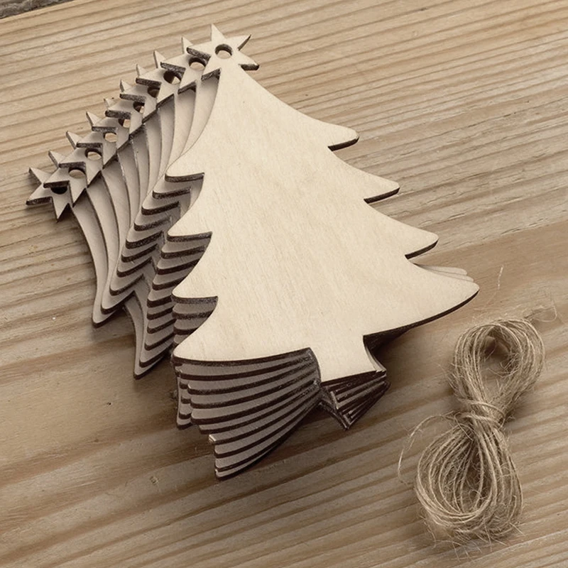 

10pcs Wooden Christmas Tree Hanging Pendant Ornaments 4 Type Christmas X-mas Tree Decorative Accessories Party DIY Decoration