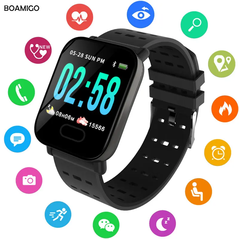 Bluetooth Смарт браслет BOAMIGO с цветным экраном фитнес трекер пульсометром смарт