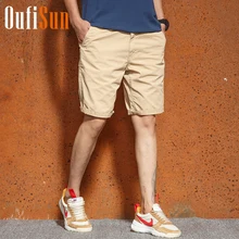 Oufisun Для мужчин шорты-карго Повседневное свободные однотонные шорты хлопок стирка Мягкие Летние по колено шорты Для мужчин 28- 38 плюс Размеры