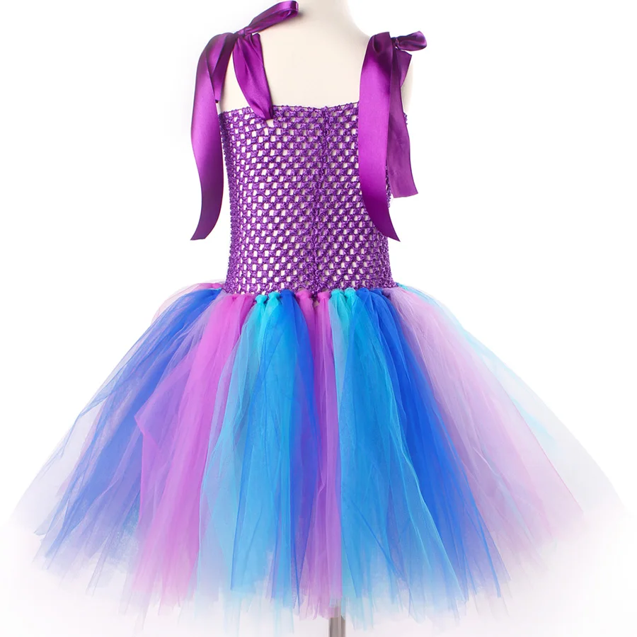 Kids Peacock Feather Halloween Purim Tutu Dress with Hair Hoop Flowers (17)