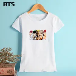 BTS Boku No Hero Academia футболка с рисунком аниме Базовая футболка женская летняя хлопковая футболка с коротким рукавом и топы для женщин XL розовый