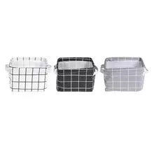 

Nordic Style Brief Linen Desk Storage Box Holder Plaid Geometric Print Jewelry Cosmetic Stationery Organizer Case