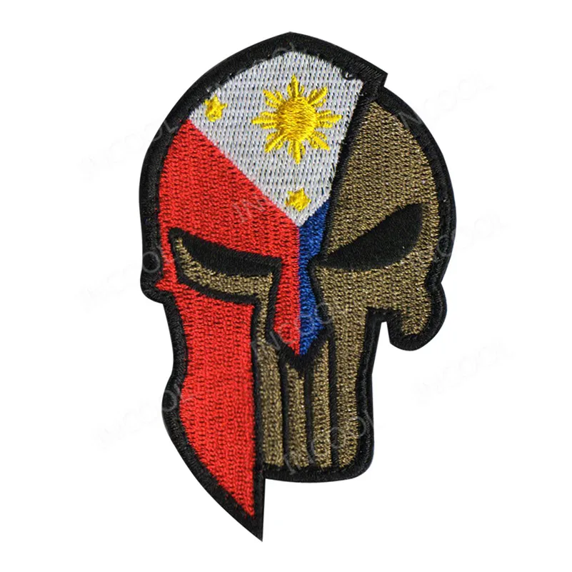 Флаг Филиппин Череп Вышивка патч военный боевой дух нашивки боевые тактические аппликации эмблема вышитые значки флаги - Цвет: Skull