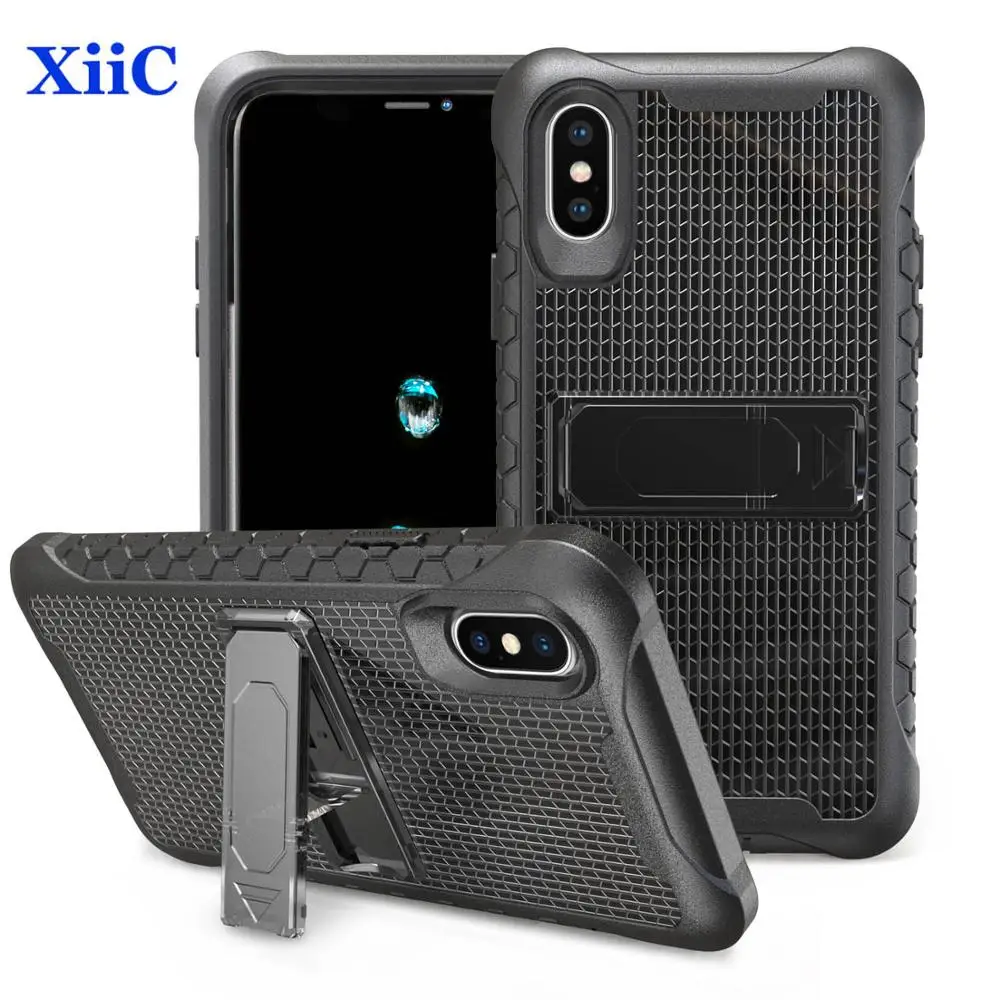 

XiiC Heavy Duty Protection Protective Case Protective Shell With Bracket for iphone X and Gift Tempered Glass Screen Protector