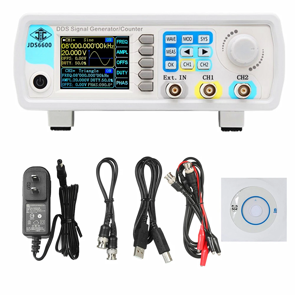 

New JDS6600 60MHZ 2 Channel DDS Function Signal Generator Pluse Signal Source Frequency Meter Arbitrary Waveform