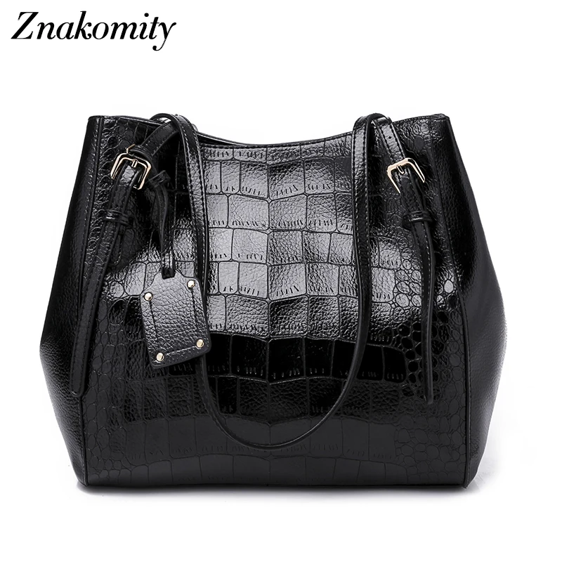 

Znakomity crocodile pattern Casual bags for women 2018 top-handle Tote womens leather handbags black vintage shouder bag fashion