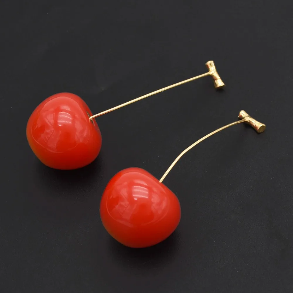 Korean New Design Personality Fruit Cherry Shaped Drop Earrings