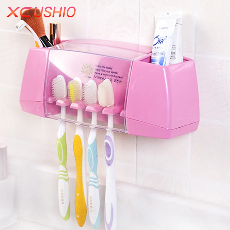

Creative Toothbrush Holder Storage Box Strong Glue Sticker Bathroom Toothpaste Tooth Brush Holder Toiletries Organizer