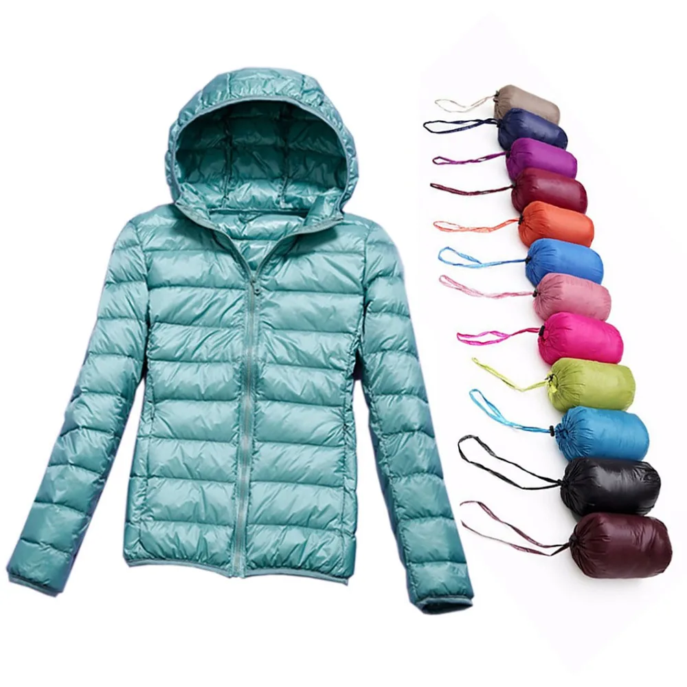 

Women Ultra Light Down Jacket Women Winter White Duck Down Coats Long Sleeve Hooded Jackets Slim Female Windproof Warm Parka