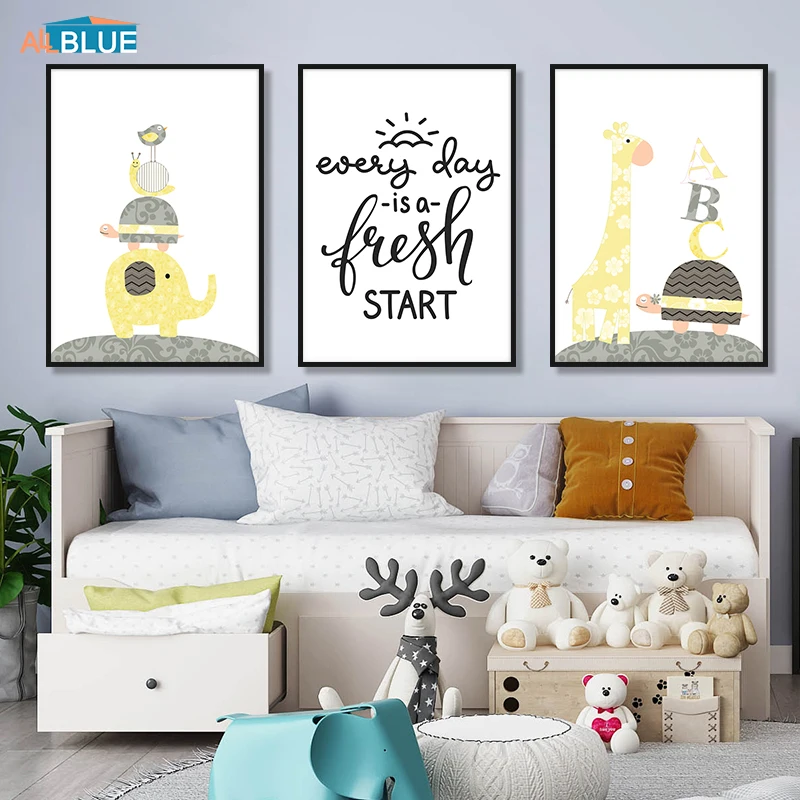 Giraffe Tortoise Nordic Style Kids Posters and Prints Cartoon Nursery Wall Art Canvas Painting Poster For Room Decor | Дом и сад
