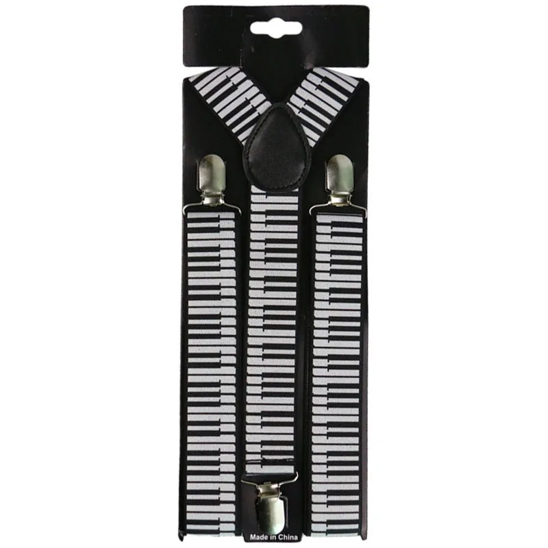 Winfox черный, белый цвет 3,5 см Широкий для женщин мужчин подтяжки для женщин музыкальные ноты клавиатура подтяжки женский