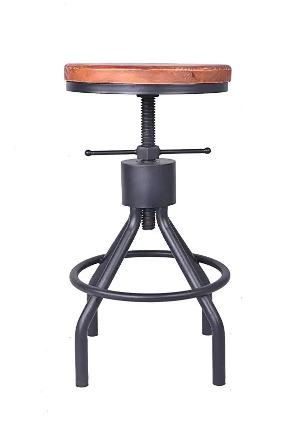 American Antique Industrial Furniture Design Solid Wood and Black Metal Bar Stool Adjustable Coffee Dining Bar Chair American Antique Industrial Furniture Design Solid Wood and Black Metal Bar Stool Adjustable Coffee Dining Bar Chair