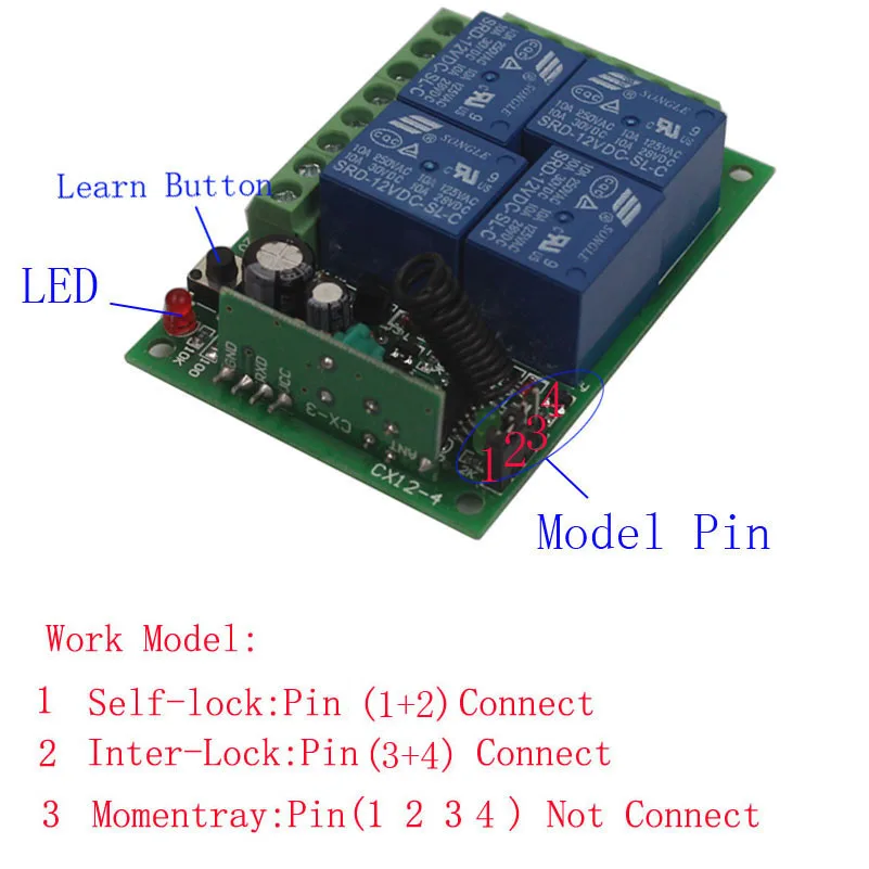 12V 4CH Remote Switch 433MHz Electric Door Remote Control Switch Universal 12V 4CH 315MHz433MHz Transeiver Module (8)