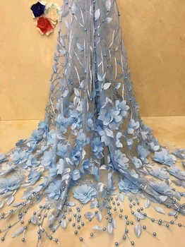 

Fashion African Lace Fabric High Quality African 3D Lace Fabric With Beaded For Nigerian Wedding Dress French Lace Fabric X11