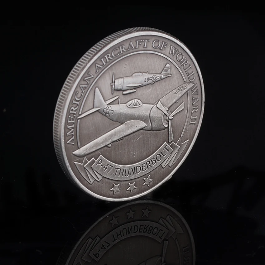 США ВВС вызов монета P 47 Thunderbolt бомбардировщик монеты Оригинал Серебряная