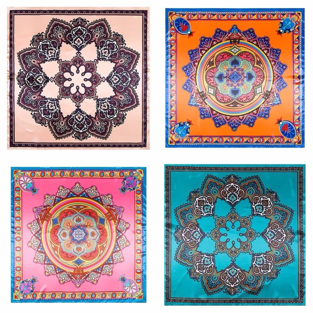 2018 New 90cm*90cm Bohemian Bodhi Twill Silk Square Scarf Large Head Wraps Scarves Women Female Printed Shawls
