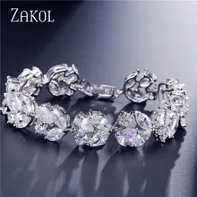 ZAKOL модные циркониевые браслеты с кристаллами и цветами серебряного цвета браслеты-цепочки для женщин Свадебные украшения FSBP038