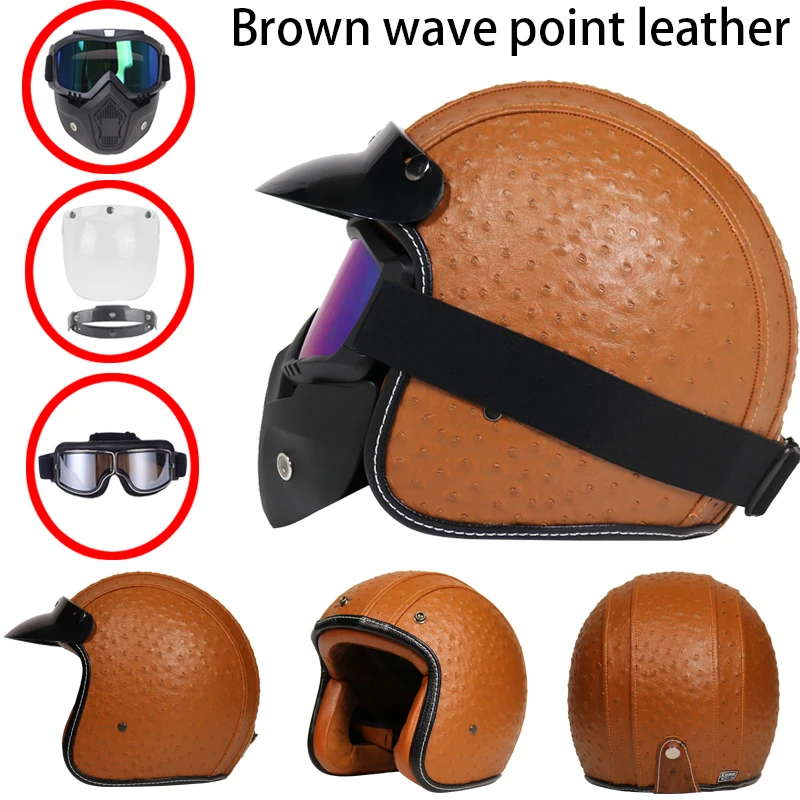 Модные шлемы из искусственной кожи 3/4 мотоциклетный шлем для мотоцикла чоппера с открытым лицом винтажный мотоциклетный шлем с Закрытая маска