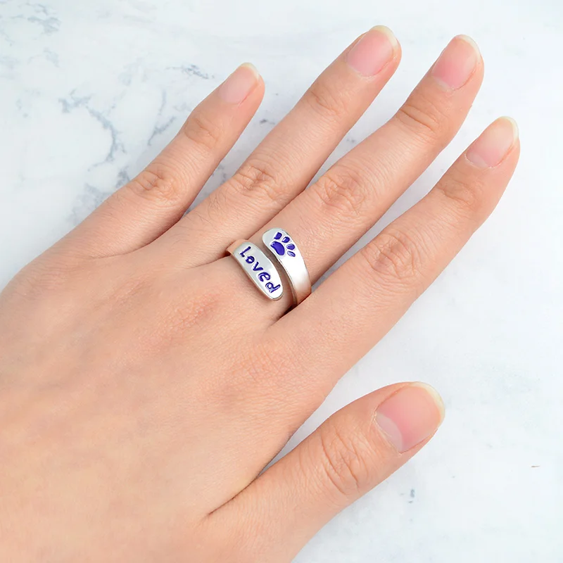 

Irregular Adjustable Purple Paw Print Ring Loved Dog or Cat Paw Print Pet Souvenir Keeps me always Lover Family Jewelry Gift
