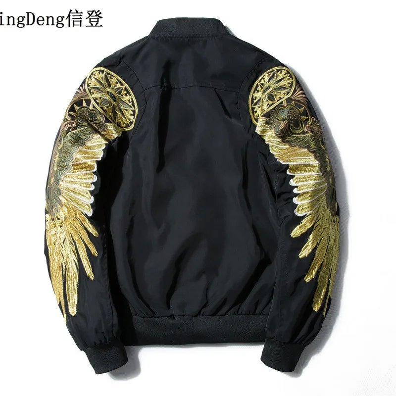 XingDeng New Men Streetwear wing Jacket Black Embroidery Bomber pilot fashion loose Brand-clothing top coat plus 3XL