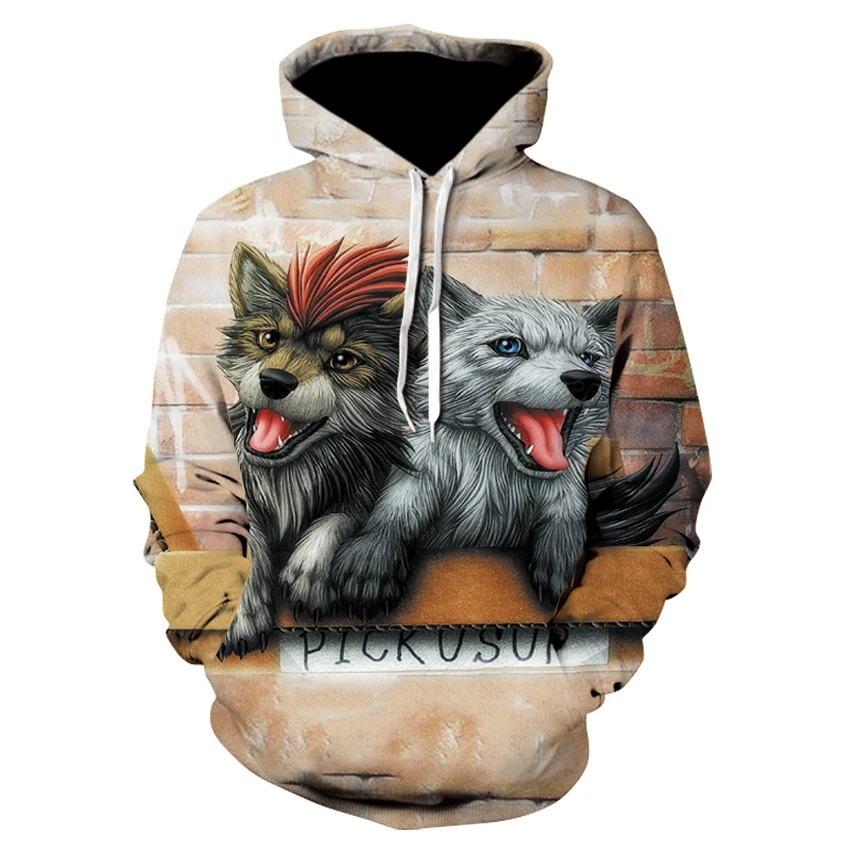 

Men's Women 3d Sweatshirts Print Christmas Double Dog Hooded Street Wear Pullover Couple Hoodie Jacket Palace Hip Hop Drop Ship