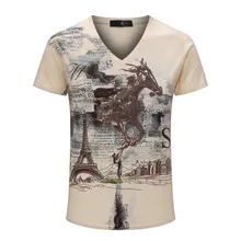 Horse Printed T shirt 2017 Brand Casual Top Quality Tees Eiffel Tower Painting Men s Big