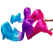 Шелковые вентиляторы для танца живота ручной работы окрашенные танца живота длинные вентиляторы Аксессуары Для Танцев Живота 180x90 см градиент розы+ фиолетовый+ бирюзовый