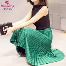 Yuxinfeng Весна Auutmn черные зеленые женские плиссированные юбки с высокой талией однотонная Повседневная винтажная пачка юбки элегантные женские Mmidi юбки