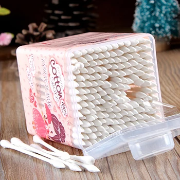 

200Pcs Double Ended Q-tip Medical White Cotton Swabs Make up Buds Square Storage Box