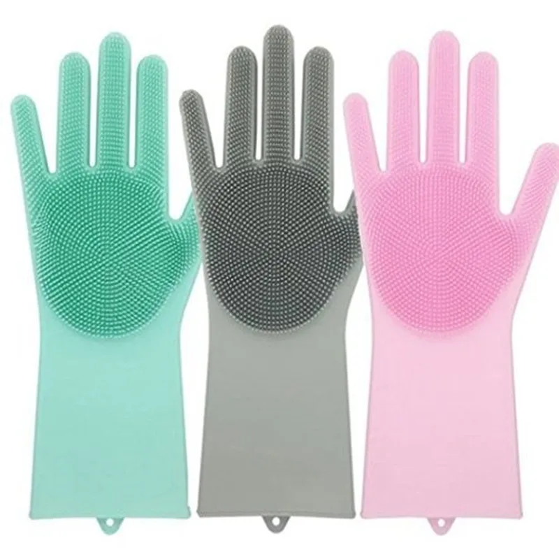 2pcs Magic Silicone Rubbe Dish Washing Gloves Eco Friendly Scrubber