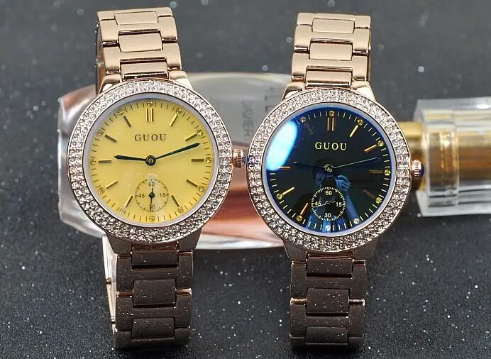 Top Quality HK GUOU Brand Waterproof Women s Watches Quartz Luxury Watches Stainless Gold Steel Bracelet