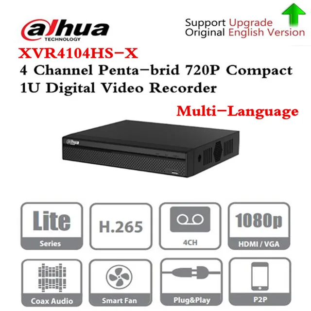 

ahua Multi-Language DVR XVR 4 CH Penta-brid 720P Compact 1U Digital Video Recorder Supports HDCVI/AHD/TVI/CVBS/IP XVR4104HS-X