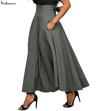 Осень-зима Для женщин красная юбка винтажные Ретро плюс Размеры Высокая талия плиссированные поясом длиной макси юбка задней галстук-бабочку