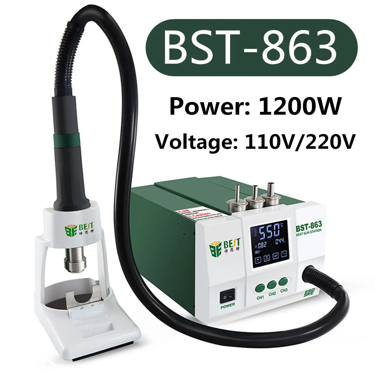 

1200W 220V/110V Intelligent LCD Touches Screen Heat Air SMD Rework Station Quick Soldering Digital Rework Station