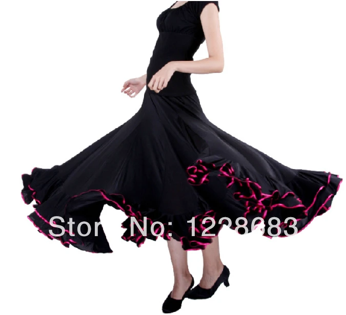 

Women Lady Black Performance Competition Standard Ballroom Dance Skirts Dress For Ballroom Dancing