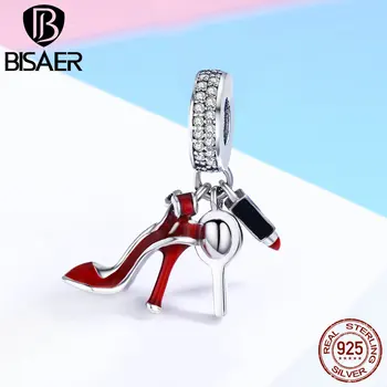 

100% 925 Sterling Silver Fashion Women Red High Heel Lipstick Charm Fit Charms Original 925 Bracelet Sterling Silver Jewelry