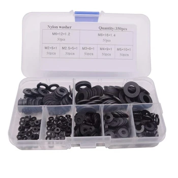 

350Pcs M2/2.5/3/4/5/6/8 Black Nylon Flat Washers Assortment Kit Plastic Flat Washer Gaskets Ring Assortment Kit