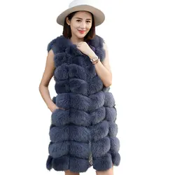 2019 высокое качество сшивание лисий мех жилет из искусственного меха длинная осенне-зимняя шуба для женщин
