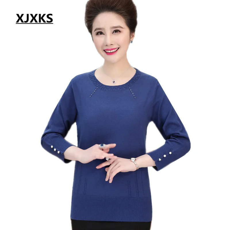 

XJXKS 2019 Spring Fashion Solid Pullover Simple Thin Knit Tops Loose Plus Size High-end Comfortable Women Jumper Wool Sweater